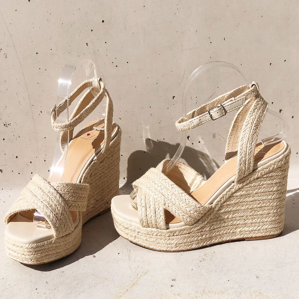 NEW Natural Jute Braid Straw Crisscross Strap Espadrilles Platform Wedges Sandal - Picture 8 of 13